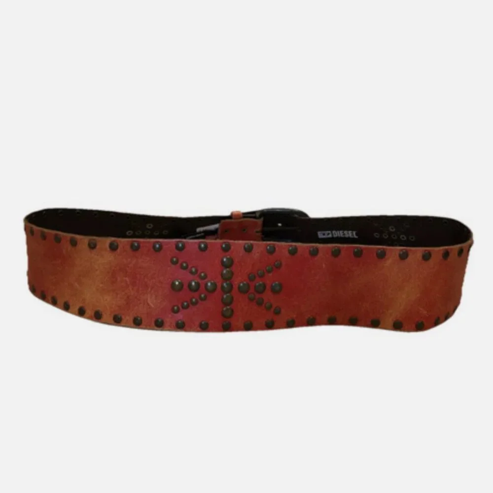 NWOT Diesel Red Leather Studded Belt Made in Italy
